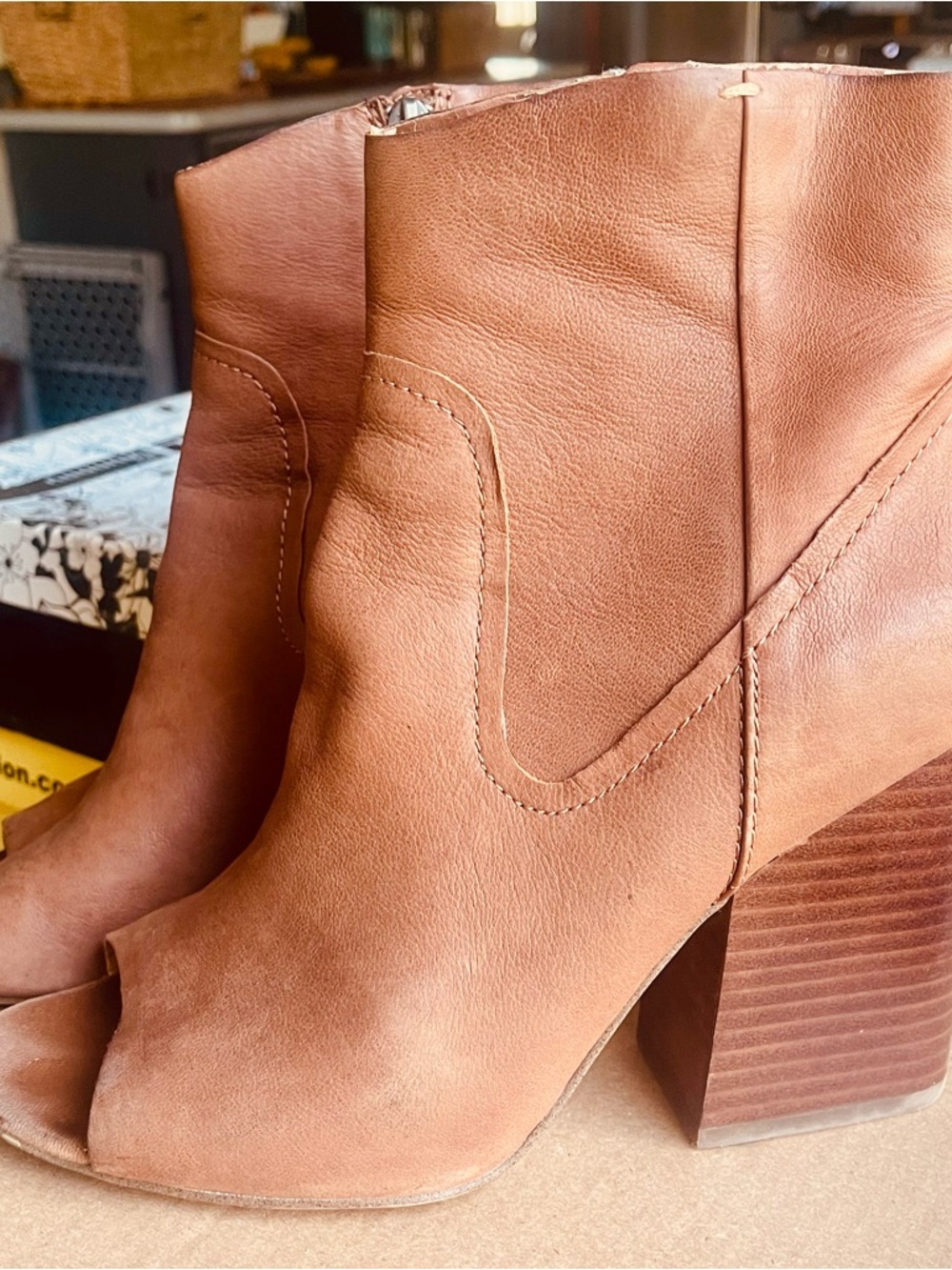 Steve Madden Tan Open-Toe Leather Ankle Boots